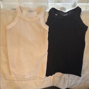 Free People Ribbed Shapewear Tank Tops - Black and Cream